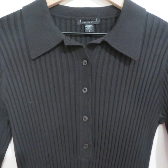 Athleta Womens Large Black Sweet Bay Henley Sweater Ribbed Button Front Collar - Picture 3 of 5